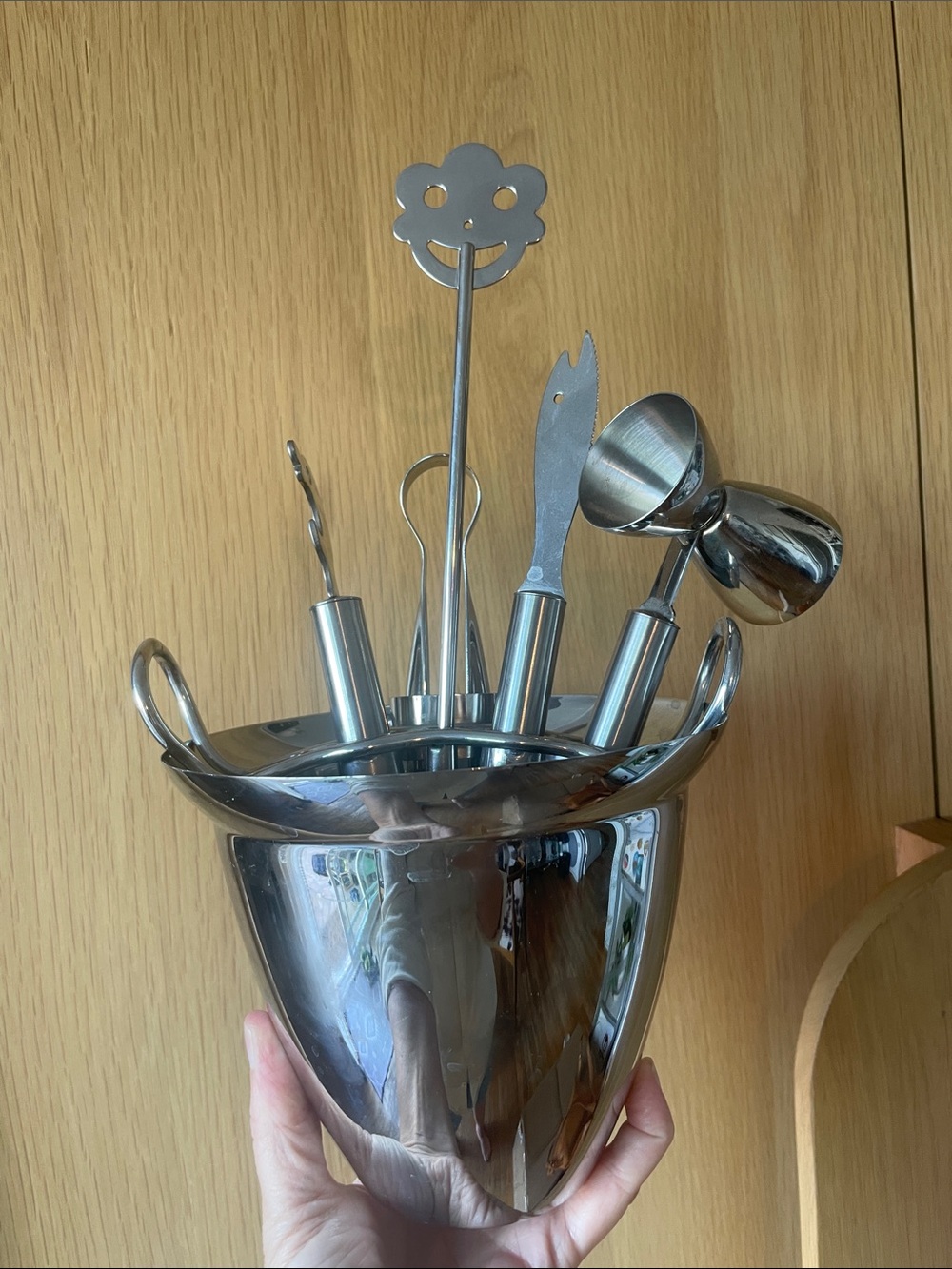 Stainless Steel Bar Tool Set with Holder - Silver